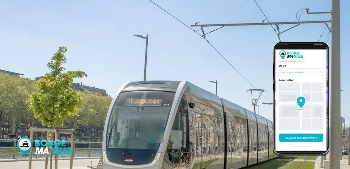 The Liège tramway, with the reporting platform open on a phone