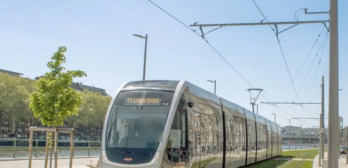 The Liège tramway in service along the river Meuse