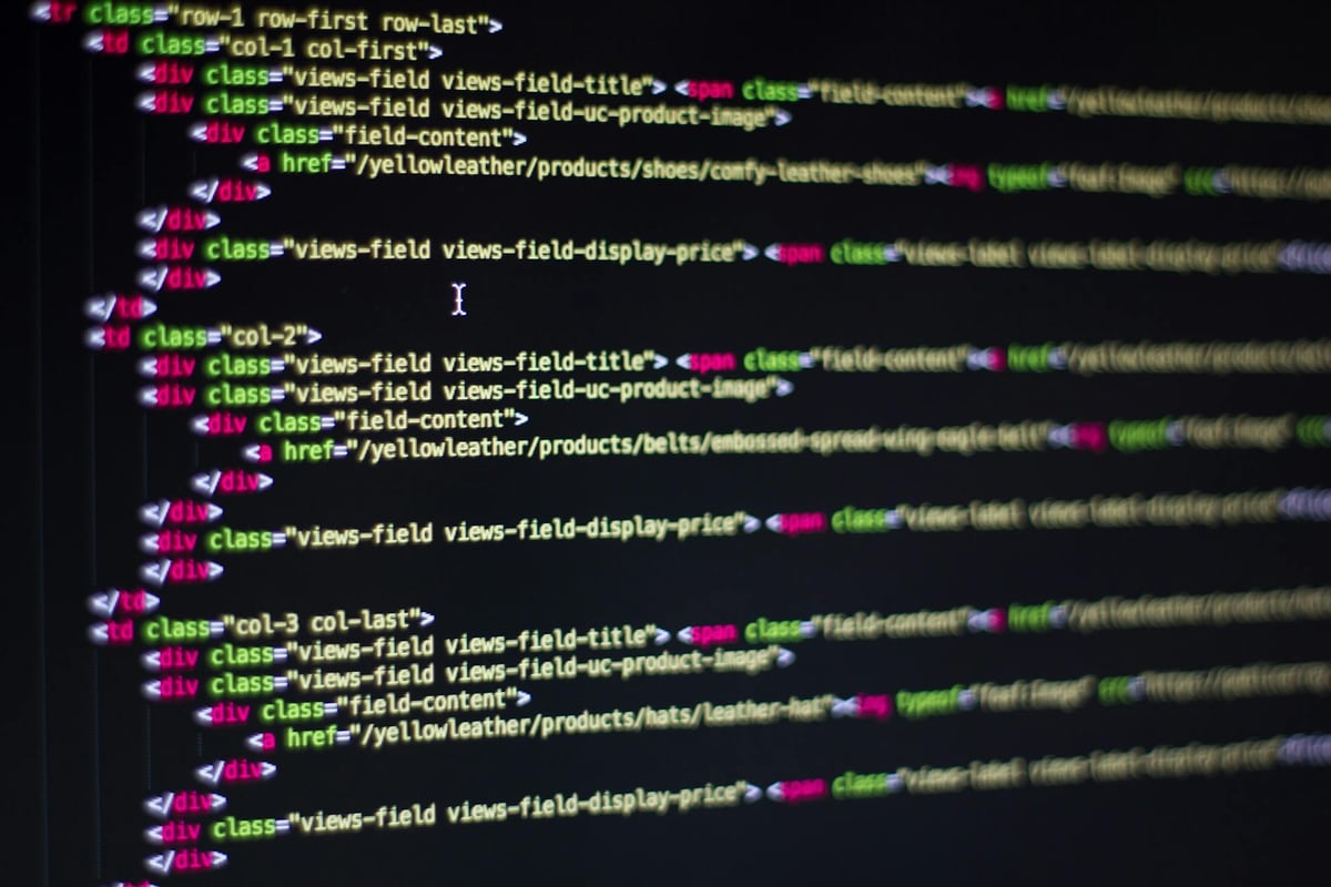 Code HTML en gros plan