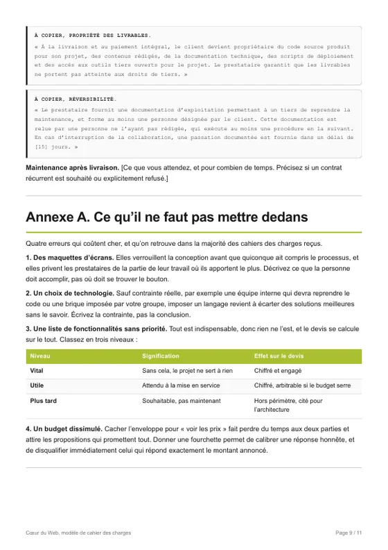 Page 9 du modèle : les clauses à copier, prêtes à coller dans votre document